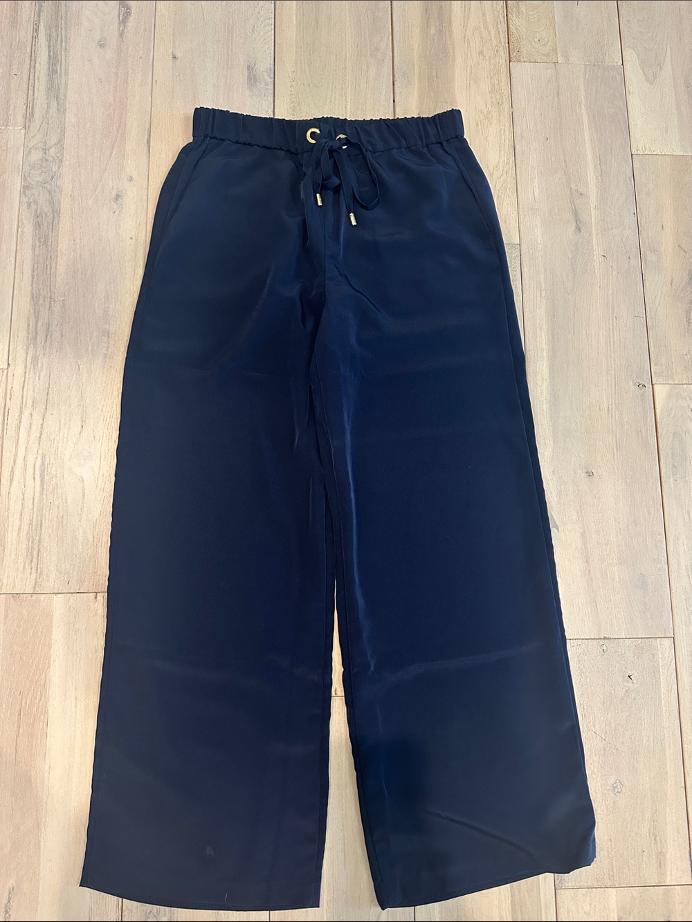 Michael Kors Navy Wide Leg Drawstring Dress Pants